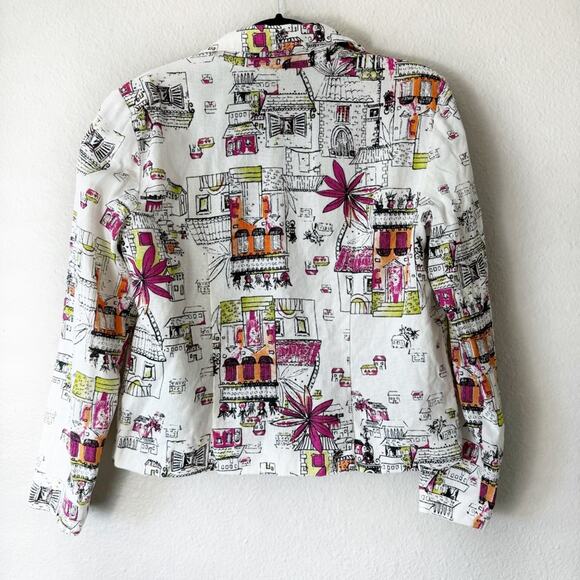 Coldwater Creek 100% Linen Graphic Print European CityScape Shacket Size Small - Picture 2 of 6